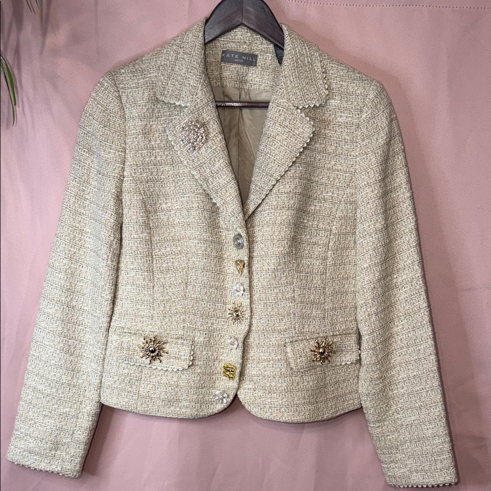 Cream Tweed Blazer Gold Button Structured Preppy Chic |House of Aybar Glamour